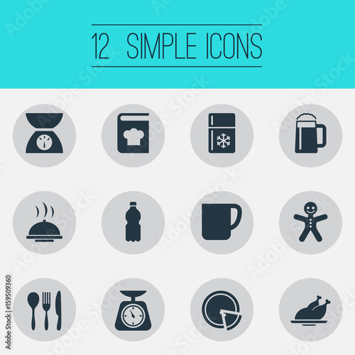 Vector Illustration Set Of Simple Cuisine Icons. Elements Christmas  Cookies, Weighing, Plastic Bottle And Other Synonyms Measurement, Fridge  And Cup. Stock Vector | Adobe Stock