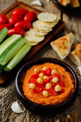 Red Bell pepper hummus with vegetables
