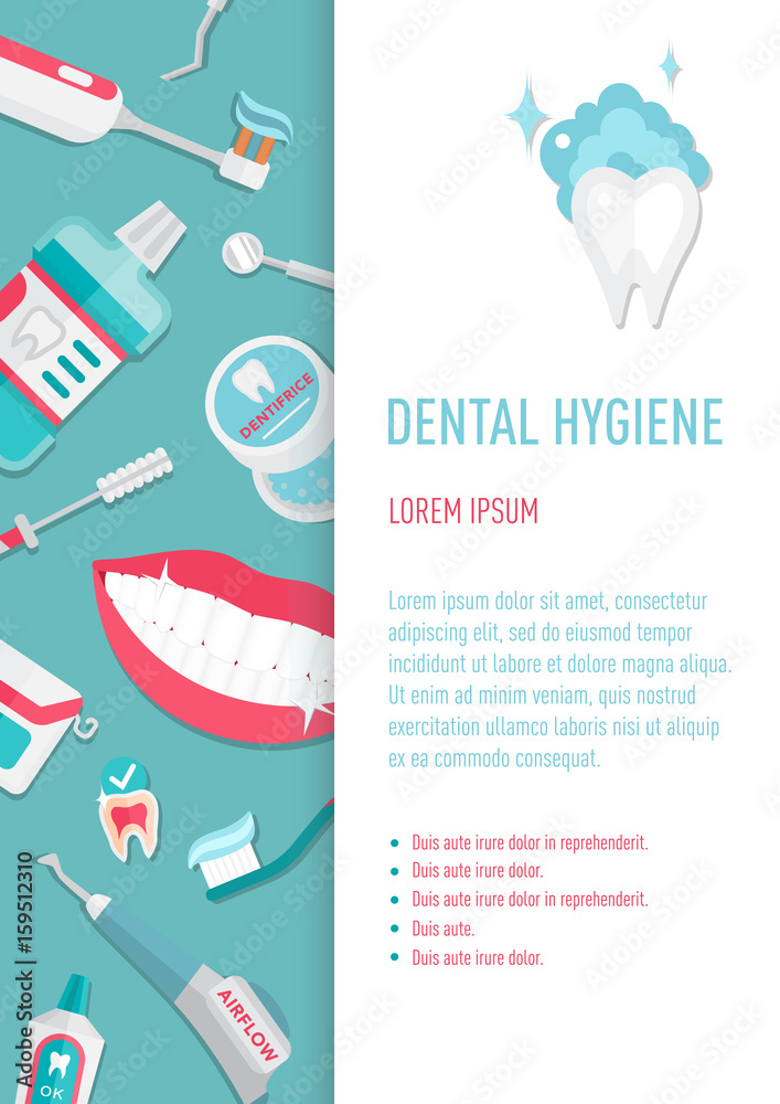 Medical teeth hygiene leaflet and banners template design vector with tools and equipment on blue background. Take care teeth. Medical teeth hygiene leaflet and banners template design vector with tools and equipment on blue background. Take care teeth.