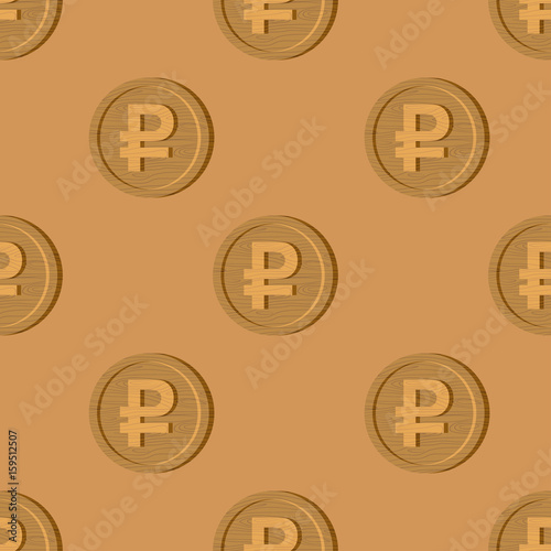 Wooden Russian ruble coin pattern. National Russia money logo. Cash symbol background
