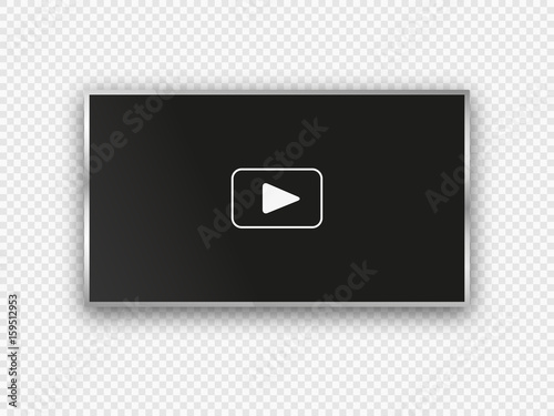 Modern flat LCD TV. Video player on a transparent background with a play button. Realistic vector illustration.
