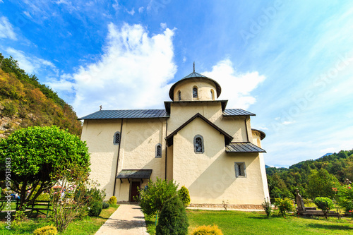 Moraca Monastery, a Serbian Orthodox church in Kolasin, Montenegro. Ancient religious building.