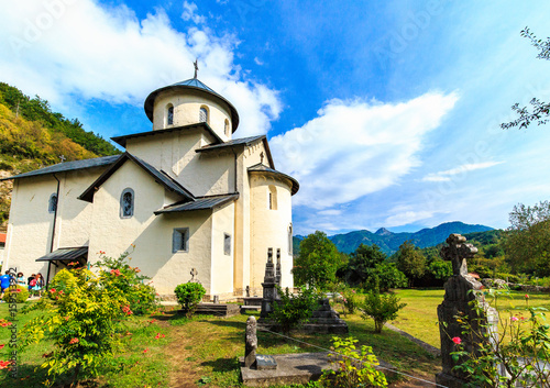 Moraca Monastery, a Serbian Orthodox church in Kolasin, Montenegro. Ancient religious building and graveyard.
