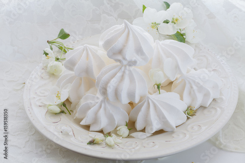 Light air vanilla meringue on a white plate