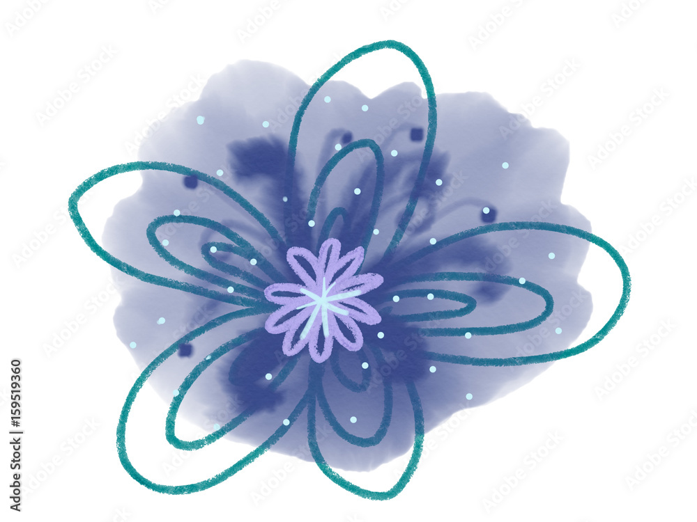 Colorful hand drawn blue flowers on the white background, isolated cartoon illustration painted by oil color and chalk, high quality Colorful hand drawn blue flowers on the white background, isolated cartoon illustration painted by oil color and chalk, high quality
