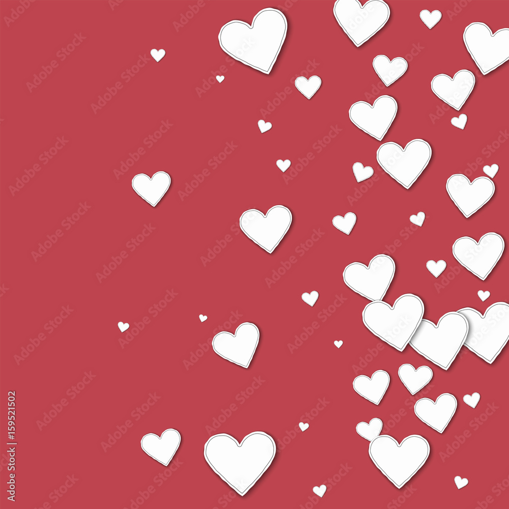 Cutout paper hearts. Right gradient on crimson background. Vector illustration.
