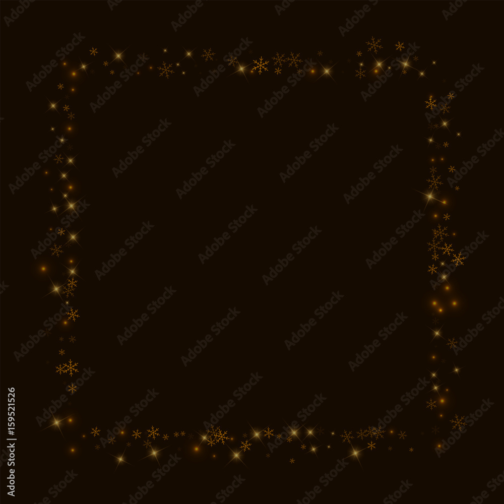 Beautiful starry snow. Square abstract shape on black background. Vector illustration.