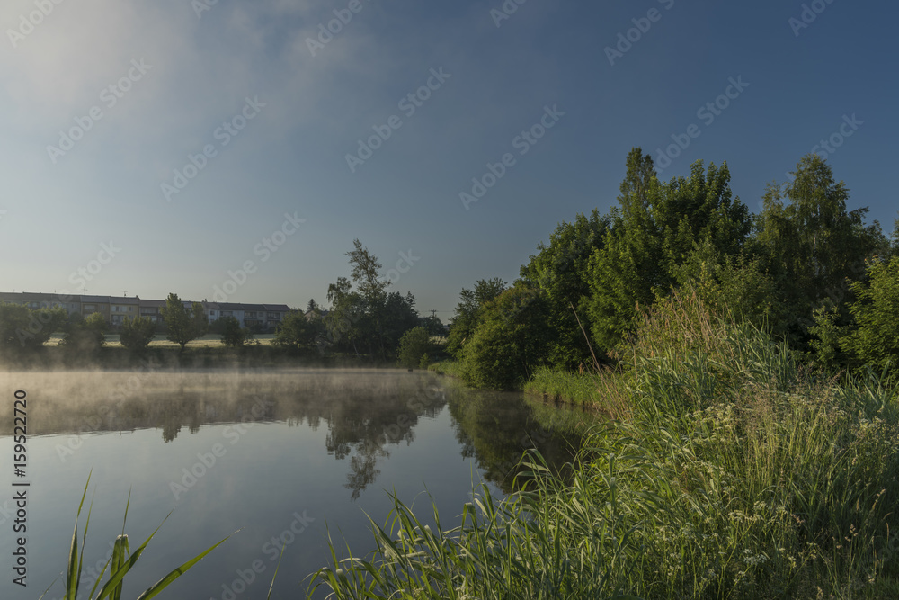 Sunrise near ponds in Dacice town Sunrise near ponds in Dacice town