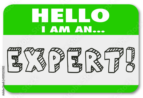 Hello I Am An Expert Name Tag Sticker Illustration photo