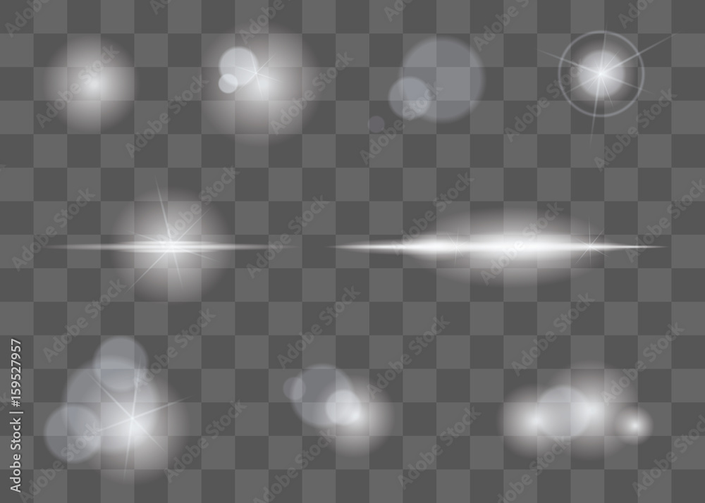 Lights glare effect, flare and explosion flash effect. Vector isolated