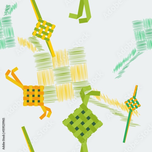 Editable Indonesian or Malaysian Ketupat Packed Rice Vector Illustration Seamless Pattern for Creating Background of Eid Mubarak Concept with Melayu and Javanese Culture