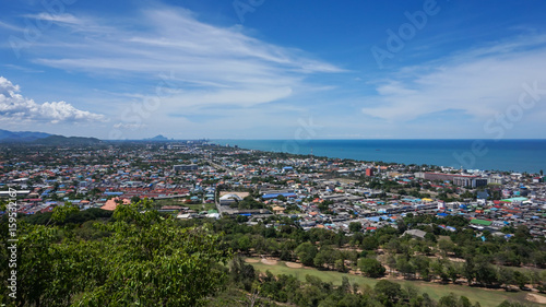 Aerial view of Hua Hin city  with coastline from mountain, Thailand © natchas