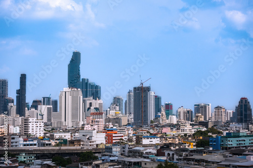 business cityscape area and modern building city and transportation urban area and blue sky of bangkok thailand © FrameAngel