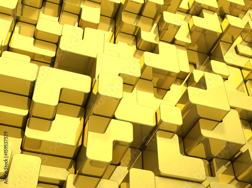 Abstract reflective gold rounded bars background. 3D rendering.