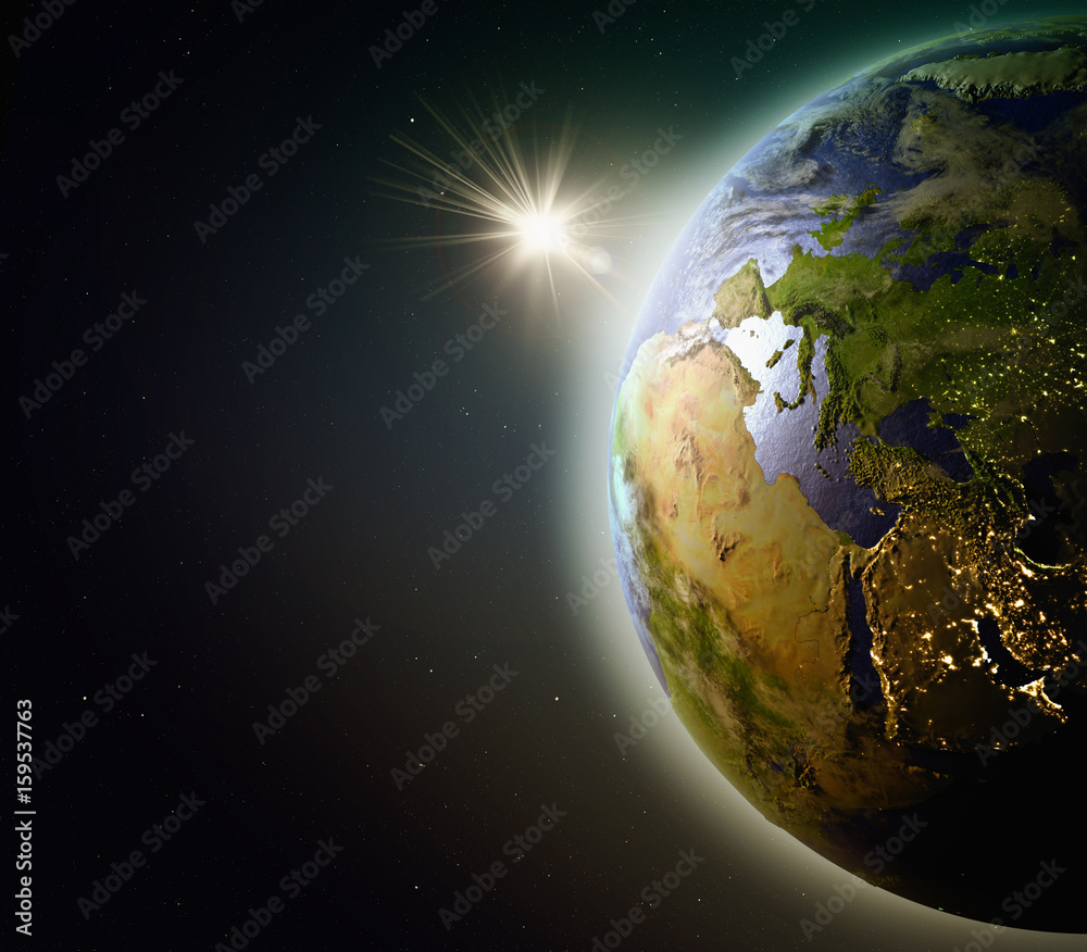 Obraz premium Sunset above Europe in space