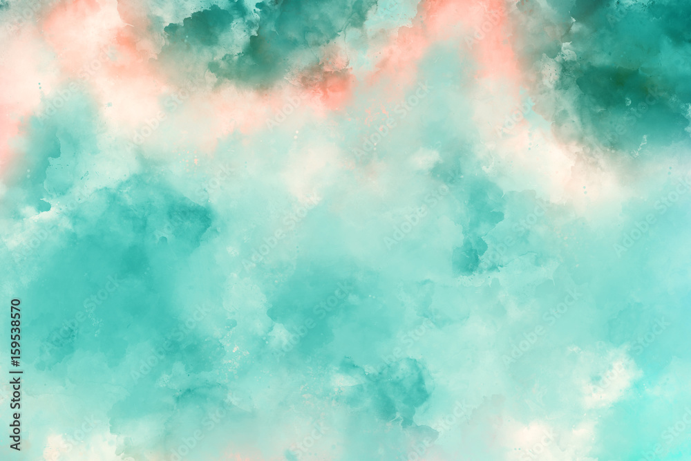 Abstract turquoise watercolor texture background. Oil painting style.