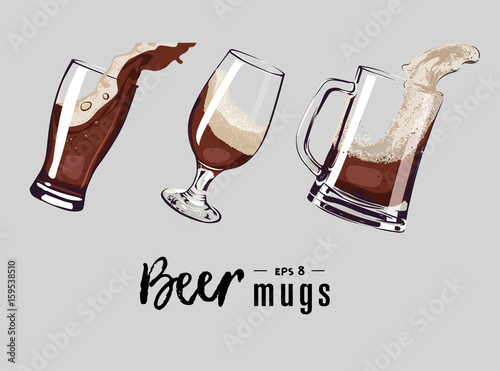 beer mugs set vector