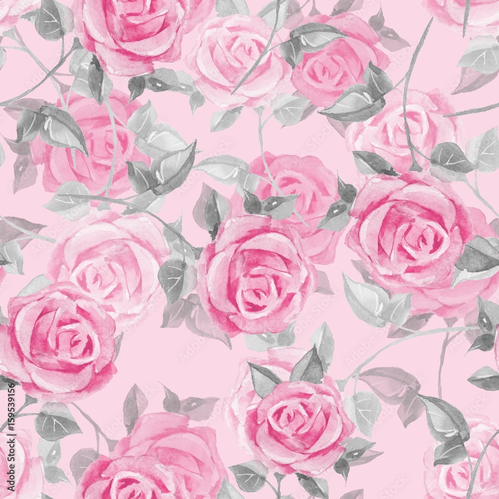 Floral seamless pattern. Watercolor background with roses 17