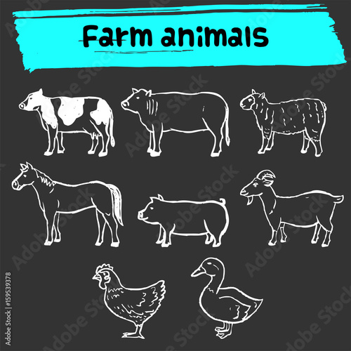 farm animal doodle sketch icon set