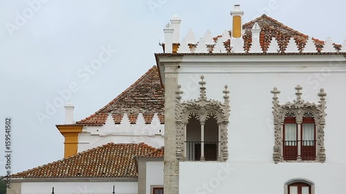 Group of white buildings with beautifully designed windows, sequence panorama photo