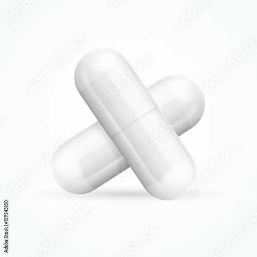 Realistic Template Blank White Pills Capsules Isolated. Vector