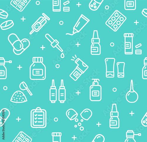 Pills Related Medical Pattern Background. Vector