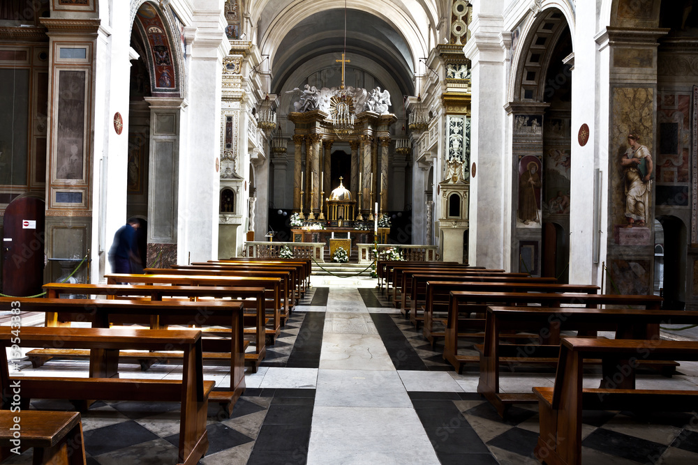 Rome, Italy -   Interior of the Church Trinita del Monti, also Santissima Trinità al Monte Pincio - titular church (from April 13, 1587) in Rome, on top of the Spanish Steps.