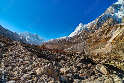 Mountains View in Himalaya. Gaumukh glacier, Gangotri, Uttarakhand, India.