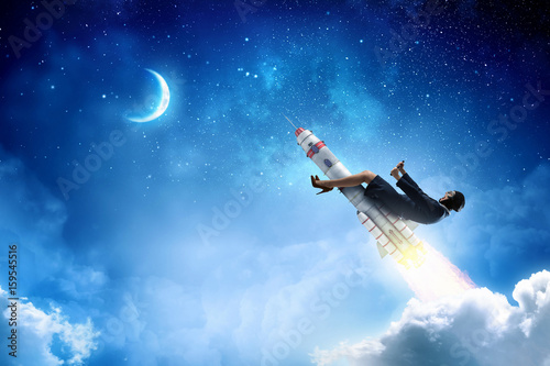 Woman riding missile . Mixed media