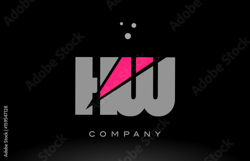 hw h w alphabet letter logo pink grey black icon