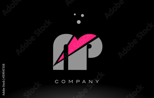 np n p alphabet letter logo pink grey black icon