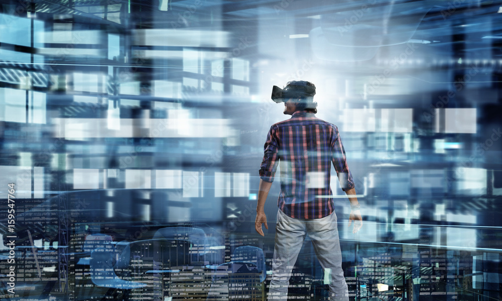 Man in virtual helmet Man in virtual helmet