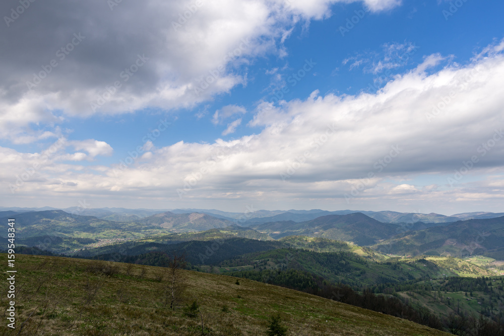 Carpathians, mountains from a height in the town of Slavsk