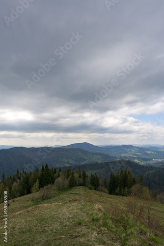 Carpathians, mountains from a height in the town of Slavsk