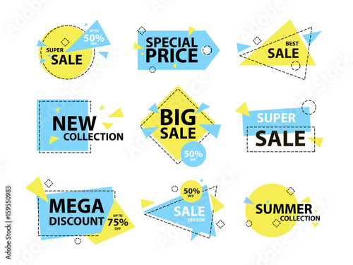 Trendy modern geometric sale badge and labels set. Vector illustration