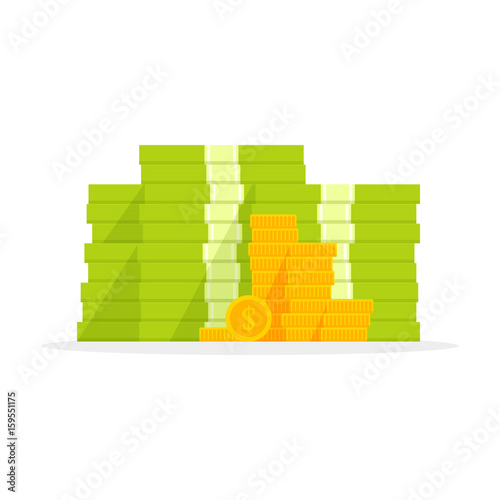 Big pile of money vector illustration, heap of cash flat cartoon style