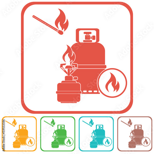 Camping stove with gas bottle icon vector