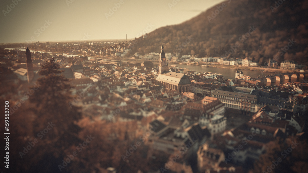 Blick auf Heidelberg und Neckar, vom Schloss aus fotografiert
