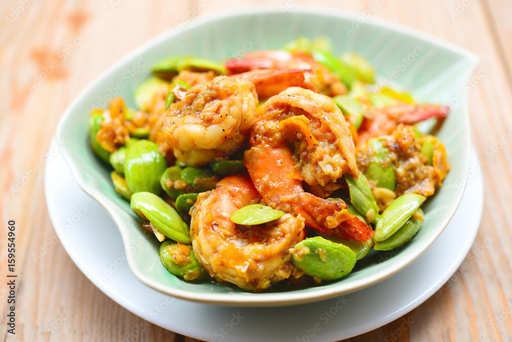 Stir-fried Stink Bean with Prawn, Asian Food Stir-fried Stink Bean with Prawn, Asian Food
