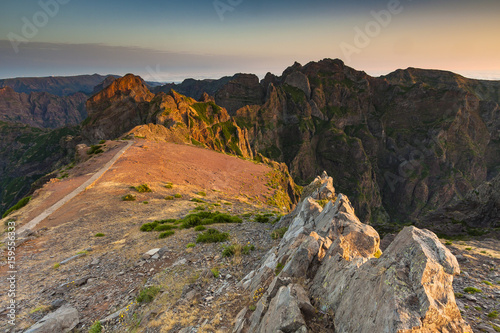 Beautiful Madeira mountains landscape with sunrise or sunset © Lukasz Sokol