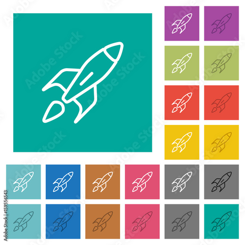 Launched rocket square flat multi colored icons