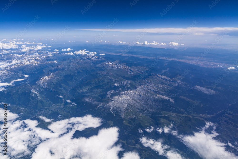 Aerial view from plane over earth