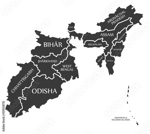 Eastern states and Islands of India map illustration
