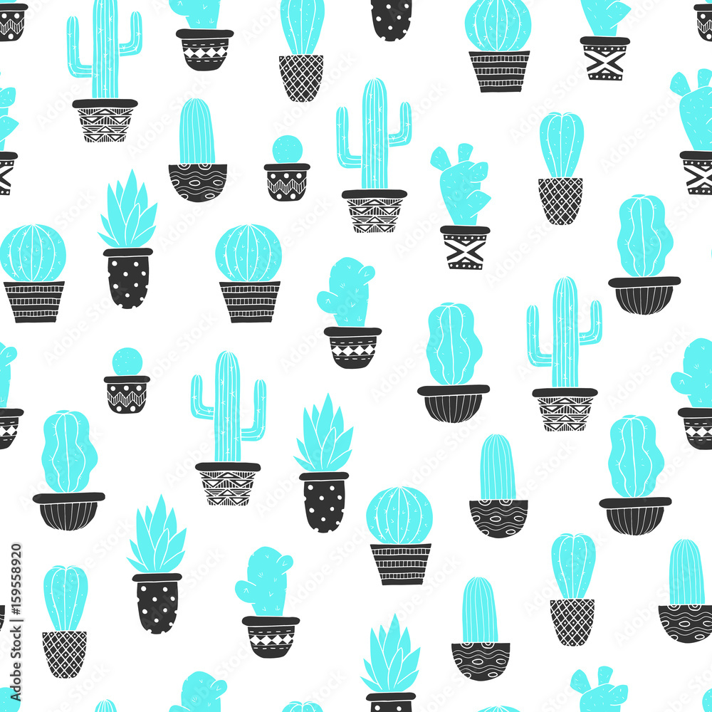 Cactus - seamless pattern. Drawn in the style of doodle. Cute summer print for your textiles. Cactus - seamless pattern. Drawn in the style of doodle. Cute summer print for your textiles.