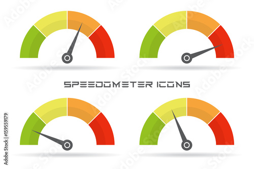 Set of speedometer icon. Colorful infographic gauge element with shadow