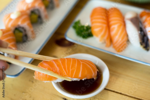 Sushi Salmon with Chopsticks