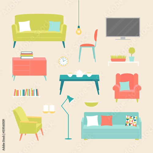 Vector set of the furniture of living room