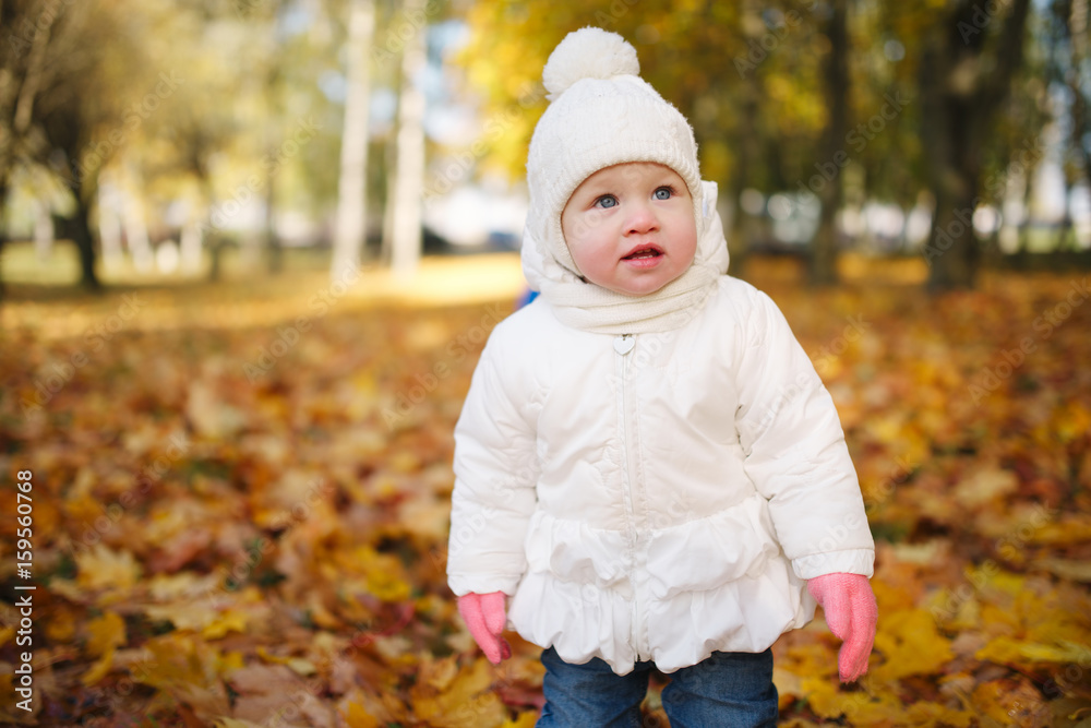 happy little girl in autumn park happy little girl in autumn park