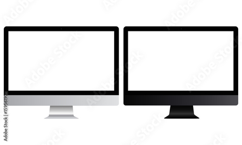 Computer monitors grey and black mockups isolated - front view. This templates useful for presenting your designs or showing off your screenshots. Vector illustration
