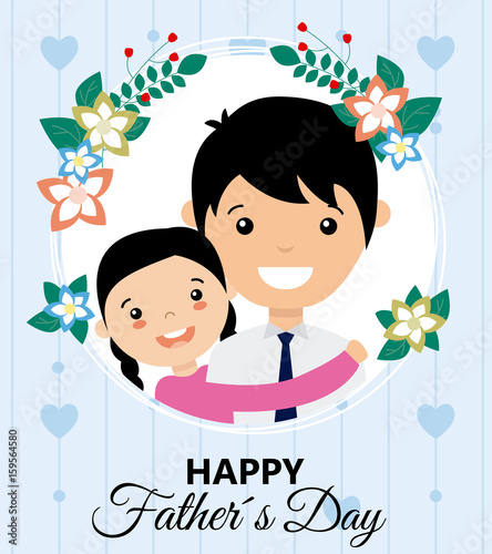 happy fathers day. Father and children embraced
